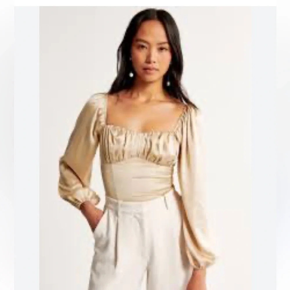 NWT Abercrombie &‎ Fitch Puff Sleeve Satin Corset Blouse Glam Party